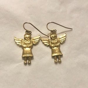 Rare Retired Jeep Collins Vintage Brass Nurse Angel Earrings